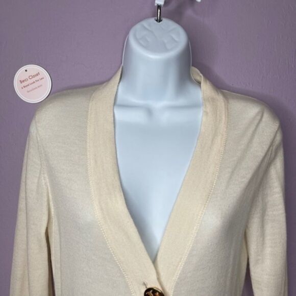 Troy Burch Simone V-Neck Cream Gold Fall Winter Spring Summer Cardigan Sz XS - Picture 5 of 11